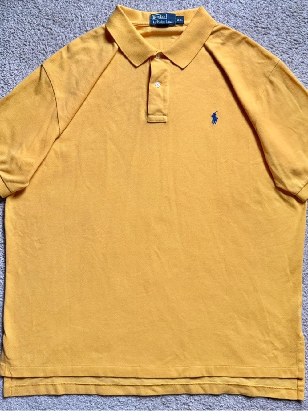 Polo Ralph Lauren yellow polo shirt 2XL short sleeve blue logo 2 button collared